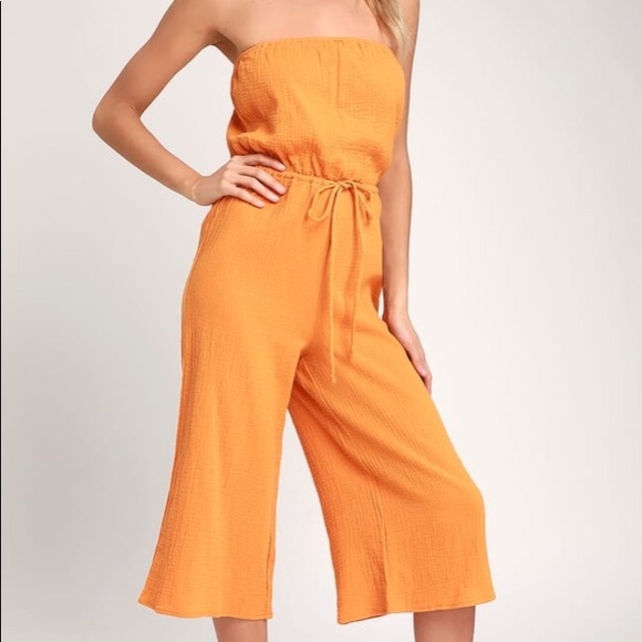Lulus Pants - Strapless Jumpsuit Cropped Wide Leg